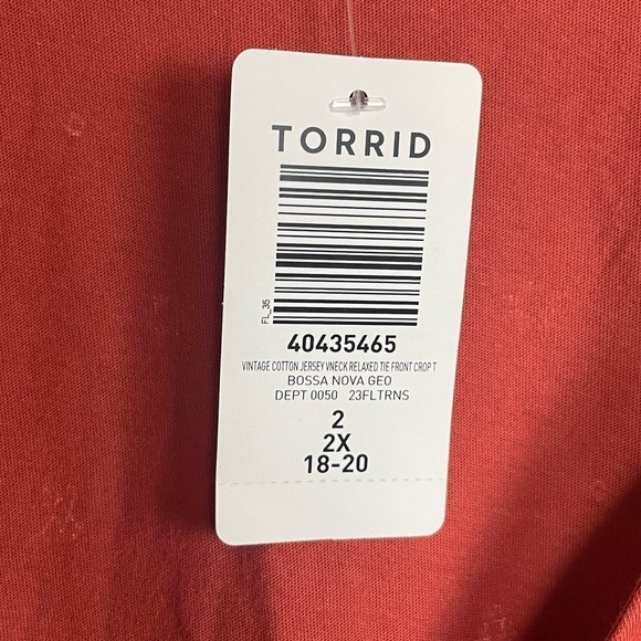 NWT Torrid Jersey‎ V-Neck Relaxed Tie Front Crop Top Terracota Bossa Nova  2X - Picture 6 of 7